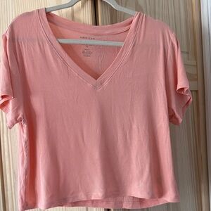 American Eagle Outfitters Coral V-Neck Short Sleeve Tee